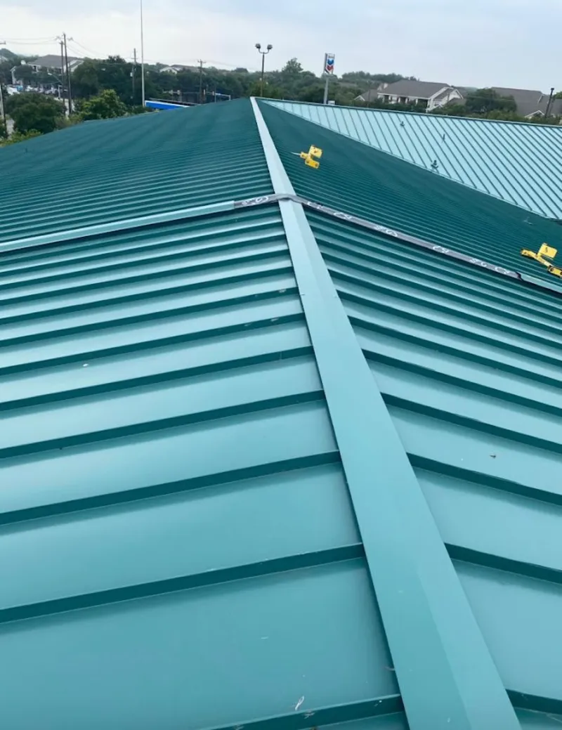 Green commercial metal roof ridge and valley for Metal Roof Repair in Barstow